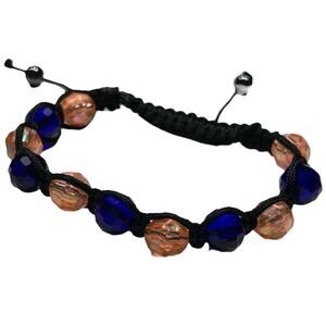 Blue and Peach Beaded Bracelet on Black